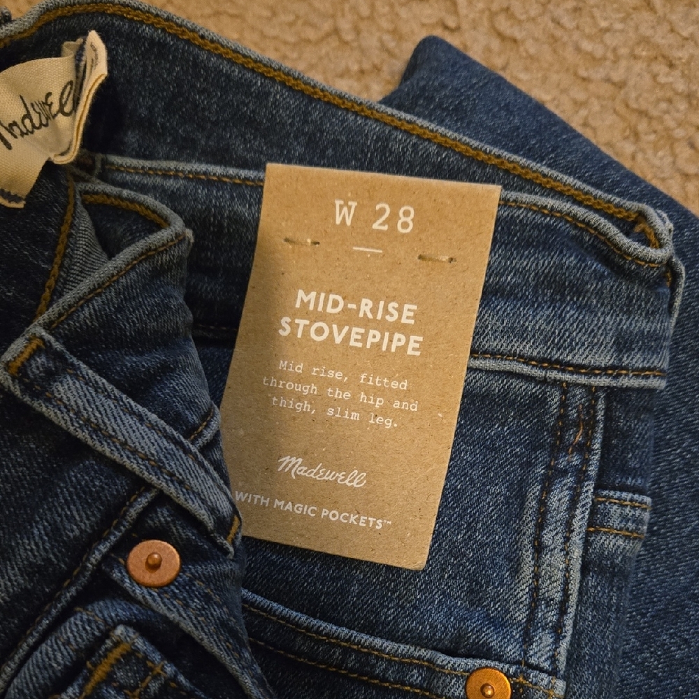 Madewell Mid-Rise Stovepipe Jeans - Dark Blue Size 28